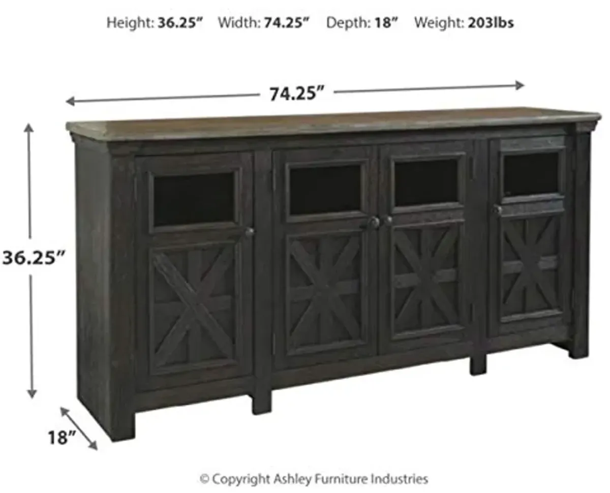 Signature Design by Ashley Tyler Creek Farmhouse TV Stand Fits TVs up to 72", 4 Glass Doors, 3 Adjustable Storage Shelves, Dark Gray