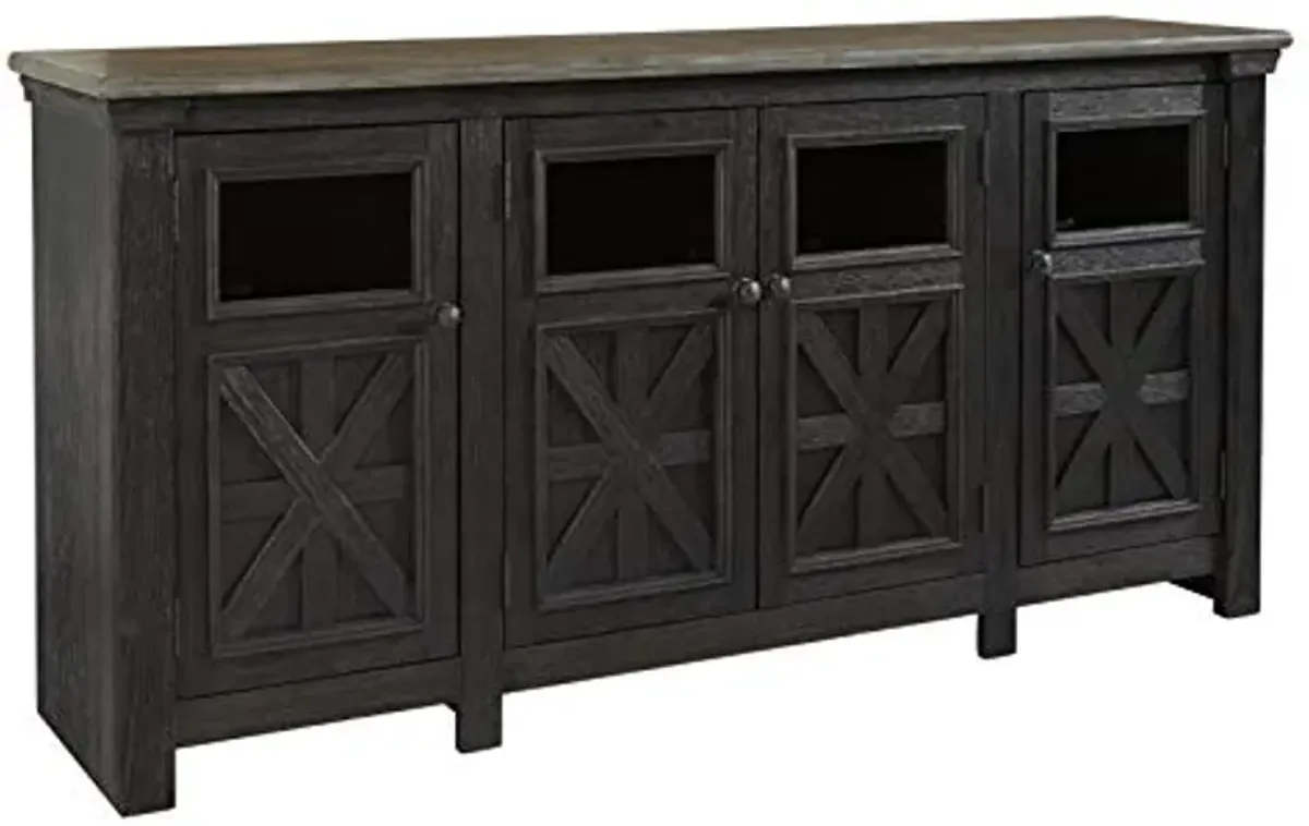 Signature Design by Ashley Tyler Creek Farmhouse TV Stand Fits TVs up to 72", 4 Glass Doors, 3 Adjustable Storage Shelves, Dark Gray