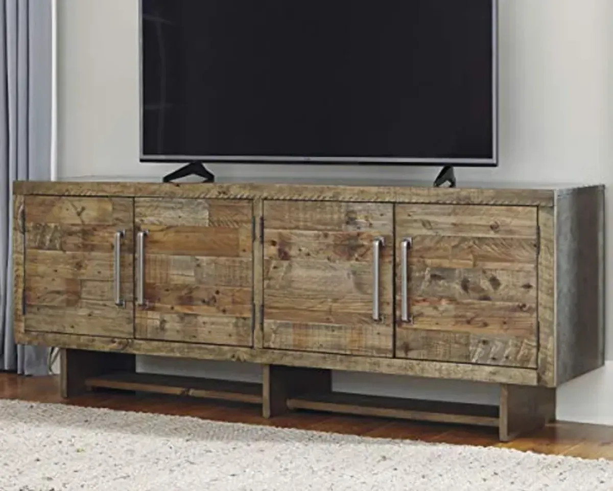 Signature Design by Ashley Mozanburg Rustic TV Stand Fits TVs up to 70", 2 Double Door Cabinets and Storage Shelves, Brown