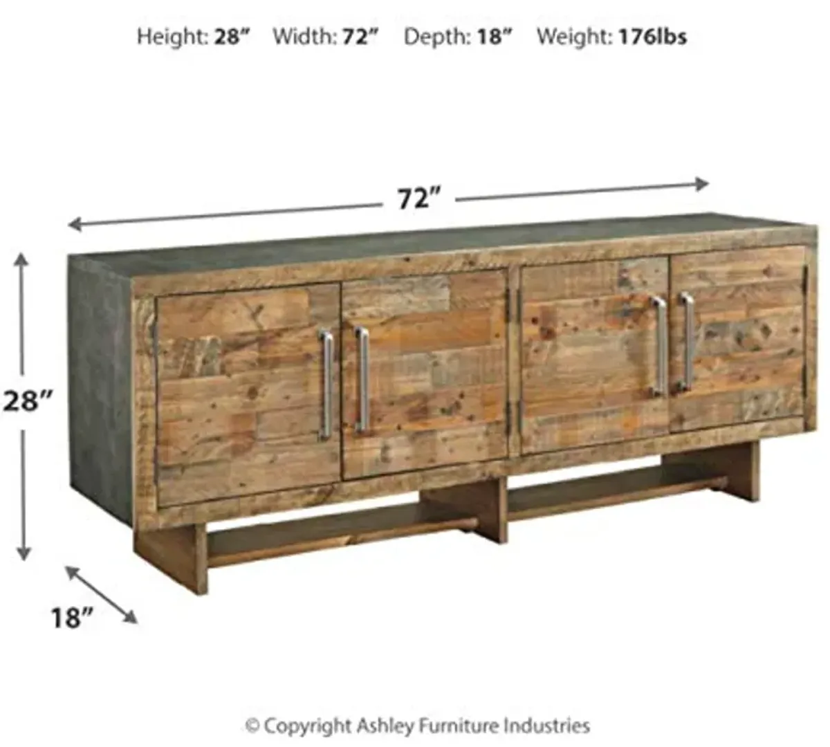 Signature Design by Ashley Mozanburg Rustic TV Stand Fits TVs up to 70", 2 Double Door Cabinets and Storage Shelves, Brown