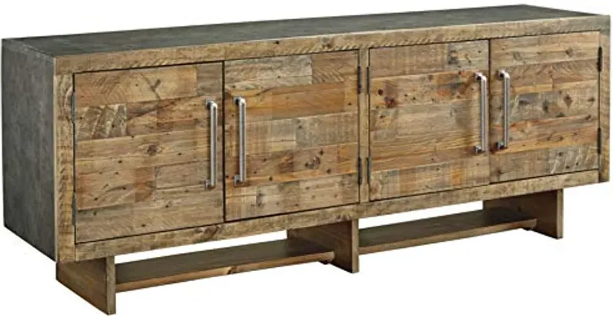 Signature Design by Ashley Mozanburg Rustic TV Stand Fits TVs up to 70", 2 Double Door Cabinets and Storage Shelves, Brown