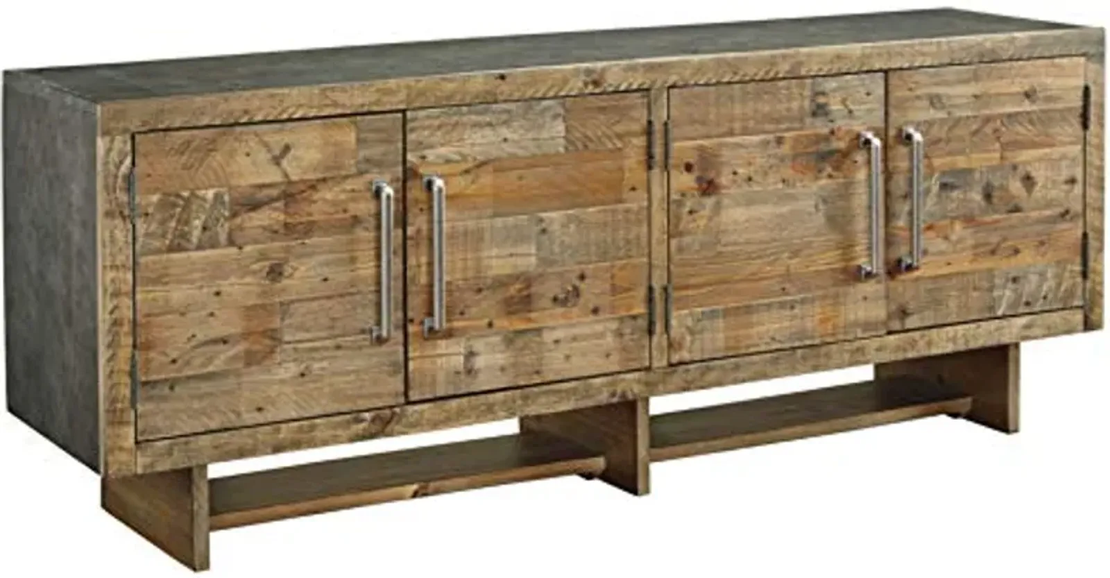 Signature Design by Ashley Mozanburg Rustic TV Stand Fits TVs up to 70", 2 Double Door Cabinets and Storage Shelves, Brown