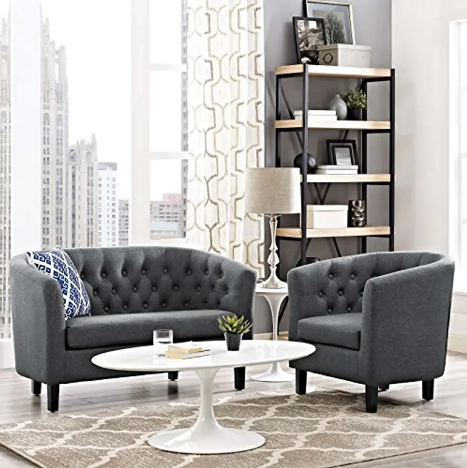 Modway Prospect Upholstered Fabric Contemporary Modern Loveseat and Armchair in Gray