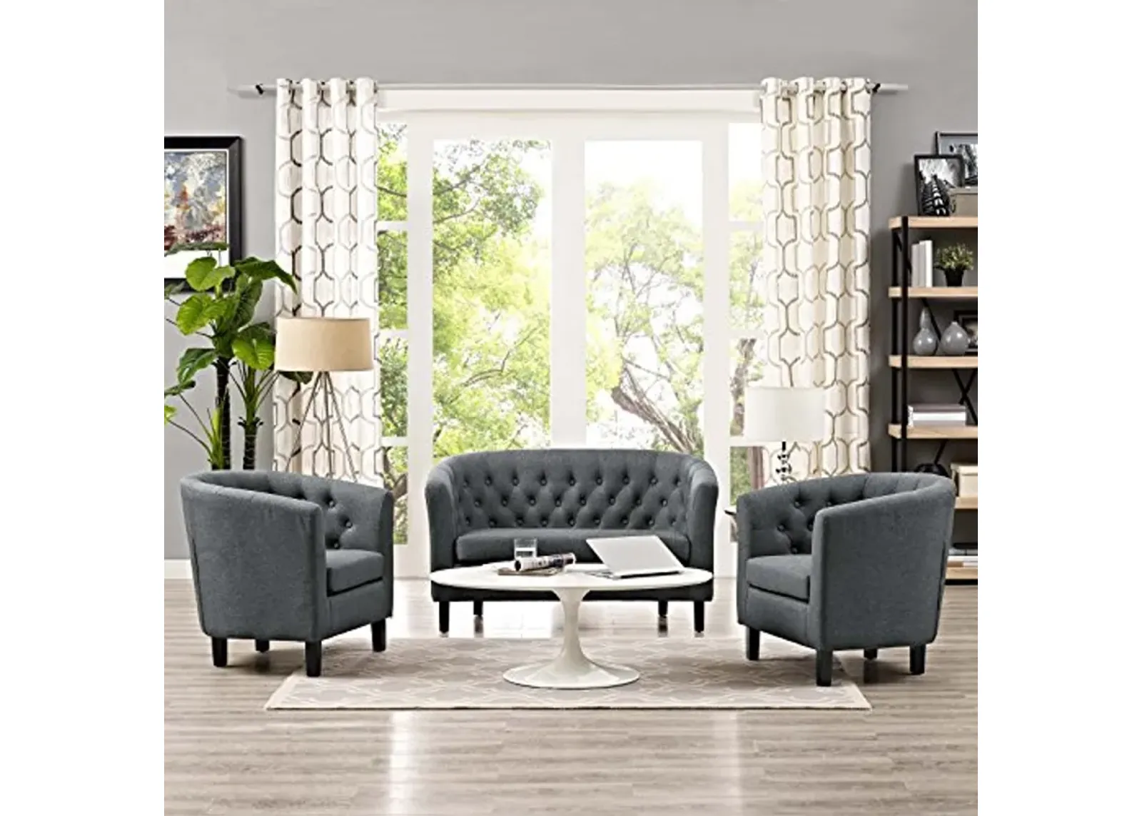 Modway Prospect Upholstered Fabric Living Room, Loveseat and Two Armchairs Set, Gray