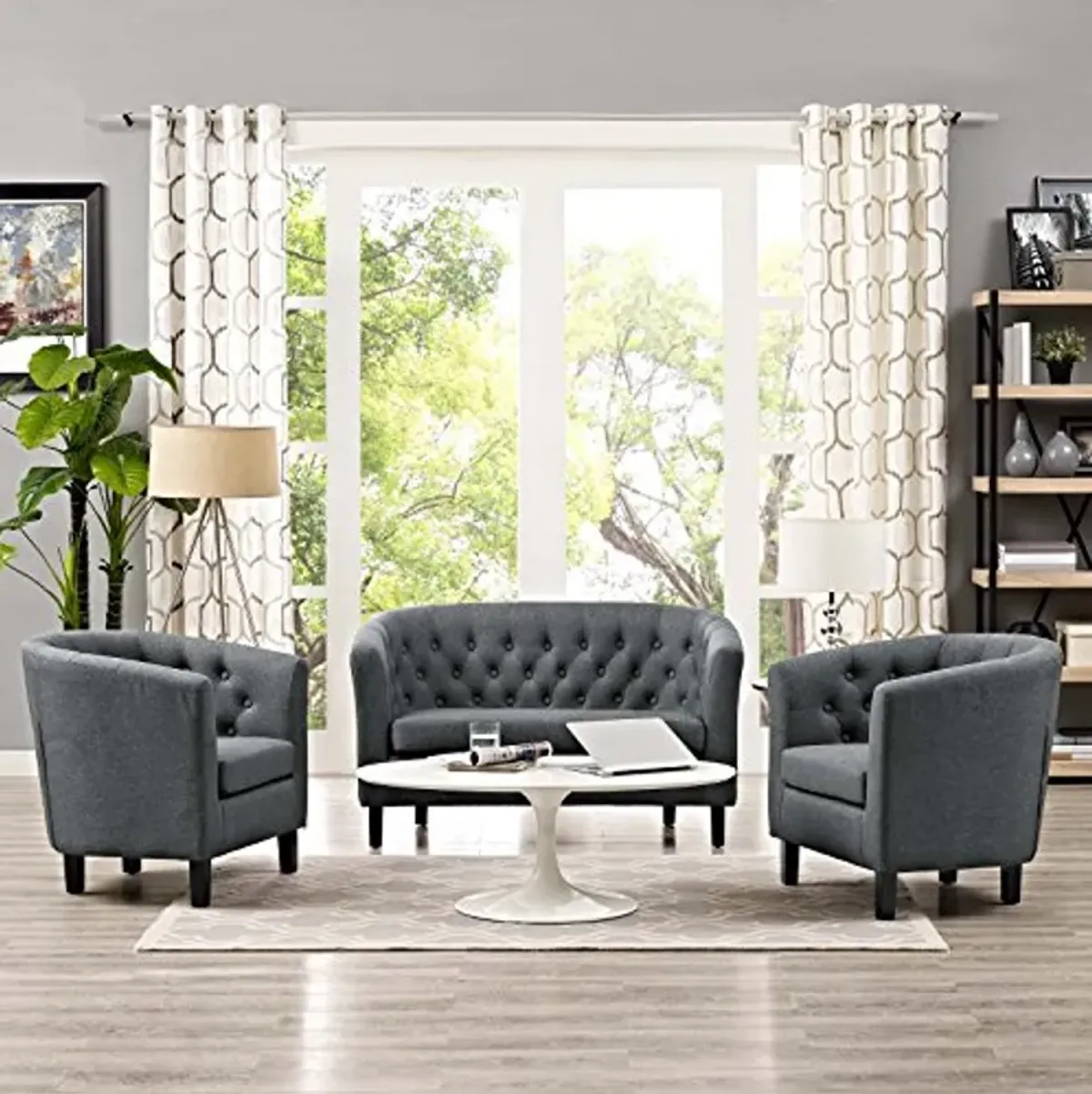 Modway Prospect Upholstered Fabric Living Room, Loveseat and Two Armchairs Set, Gray