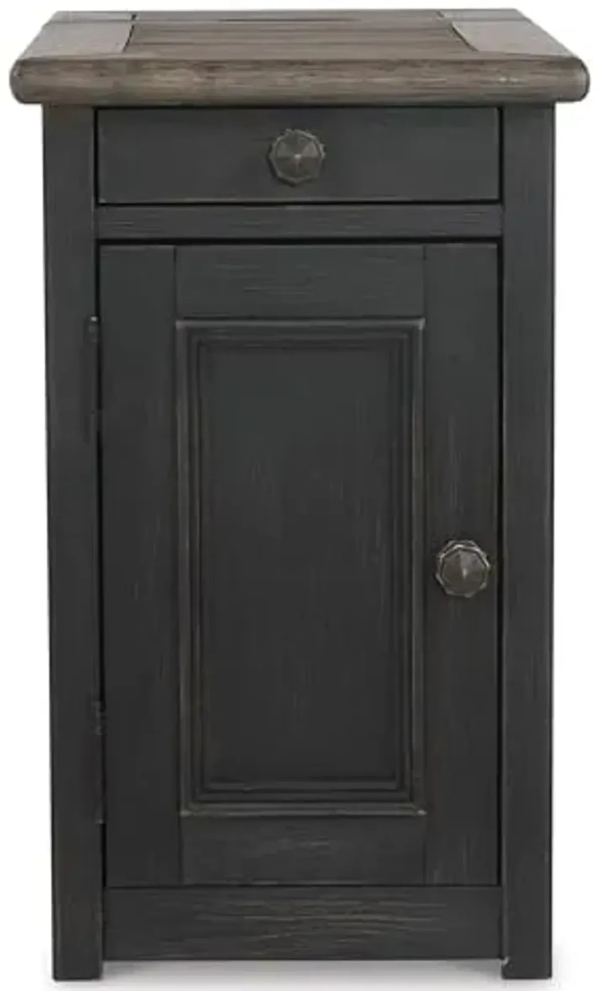 Signature Design by Ashley Tyler Creek Rustic Chair Side End Table with Pull-Out Tray & USB Ports, Brown