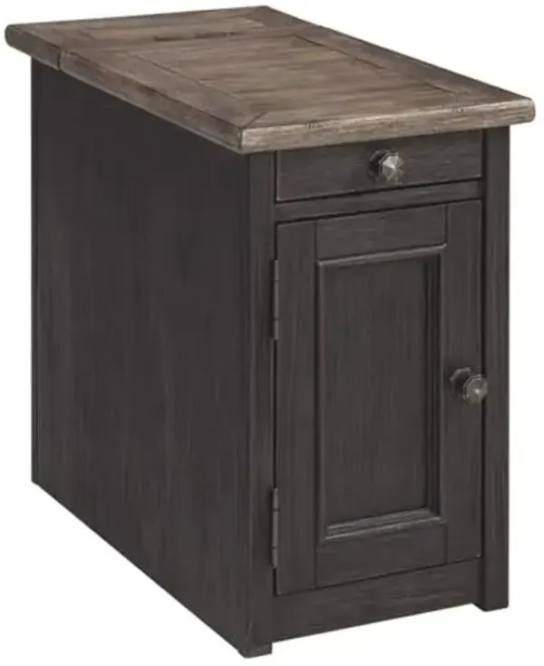 Signature Design by Ashley Tyler Creek Rustic Chair Side End Table with Pull-Out Tray & USB Ports, Brown