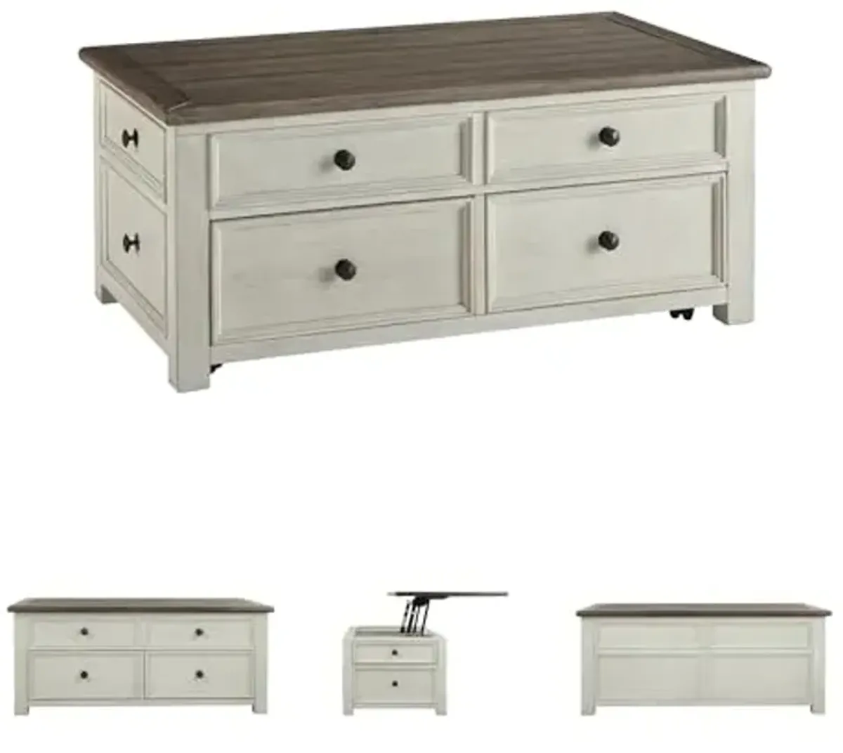 Signature Design by Ashley Bolanburg Lift-Top Coffee Table with Storage Two-Tone Rustic Farmhouse Cocktail Table – Brown/White