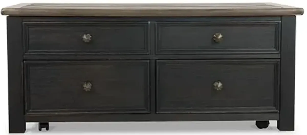 Signature Design by Ashley Tyler Creek Rustic Farmhouse Lift Top Coffee Table with Drawers, Brown & Black