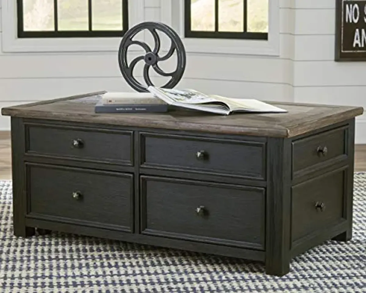 Signature Design by Ashley Tyler Creek Rustic Farmhouse Lift Top Coffee Table with Drawers, Brown & Black