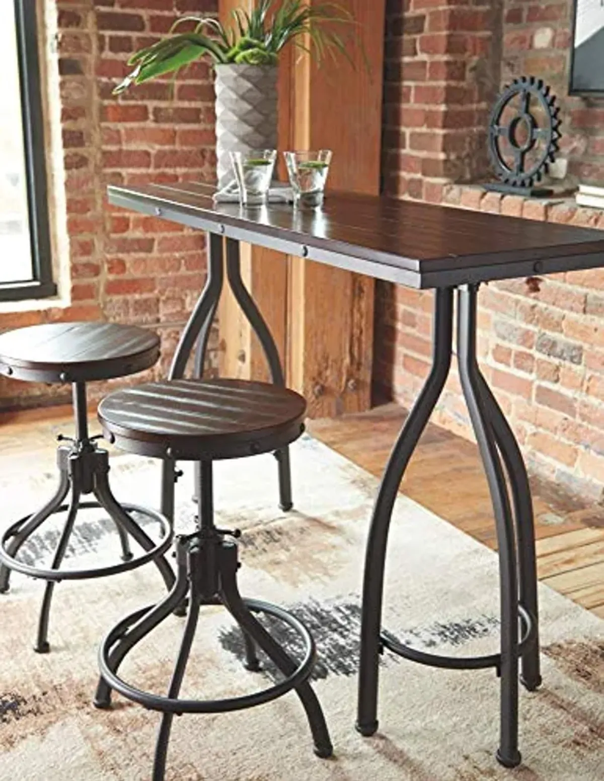 Signature Design by Ashley Odium Urban Counter Height Dining Table Set with 2 Bar Stools, Gray