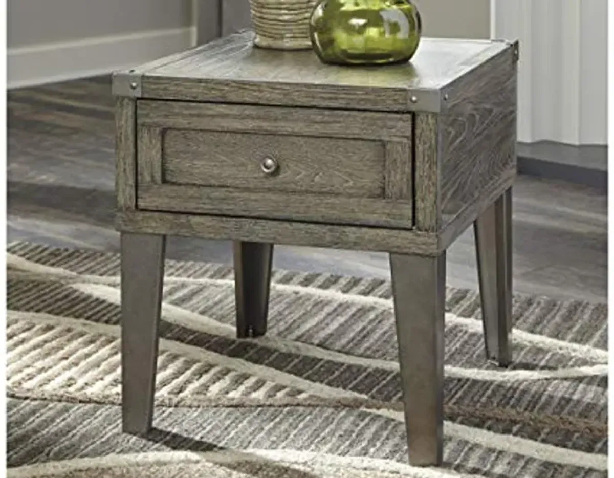 Signature Design by Ashley Chazney Rustic Farmhouse Weathered End Table, Rustic Brown