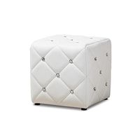Baxton Studio Stacey Modern and Contemporary White Faux Leather Upholstered Ottoman White//Contemporary/Faux Leather/Eucalyptus Wood/HDF/Foam