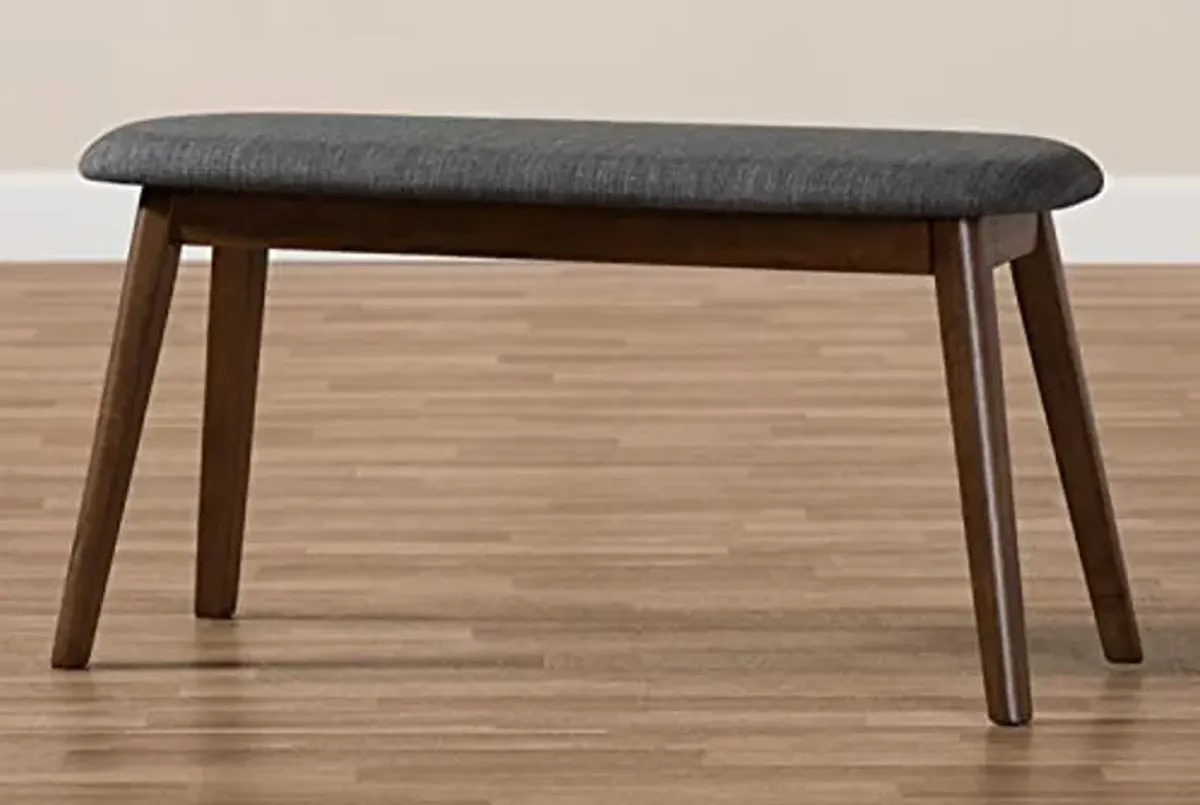 Baxton Studio Easton Mid-Century Modern Dark Grey Fabric Upholstered Walnut Finished Wood Bench Grey//Medium Wood/Mid-Century/Fabric Polyester 100%"/Rubber Wood/Foam