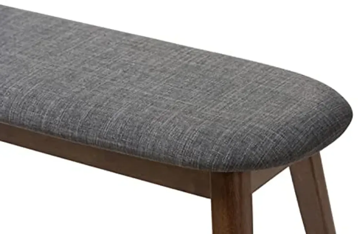 Baxton Studio Easton Mid-Century Modern Dark Grey Fabric Upholstered Walnut Finished Wood Bench Grey//Medium Wood/Mid-Century/Fabric Polyester 100%"/Rubber Wood/Foam