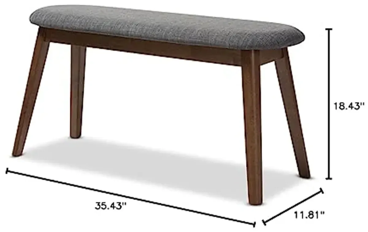 Baxton Studio Easton Mid-Century Modern Dark Grey Fabric Upholstered Walnut Finished Wood Bench Grey//Medium Wood/Mid-Century/Fabric Polyester 100%"/Rubber Wood/Foam