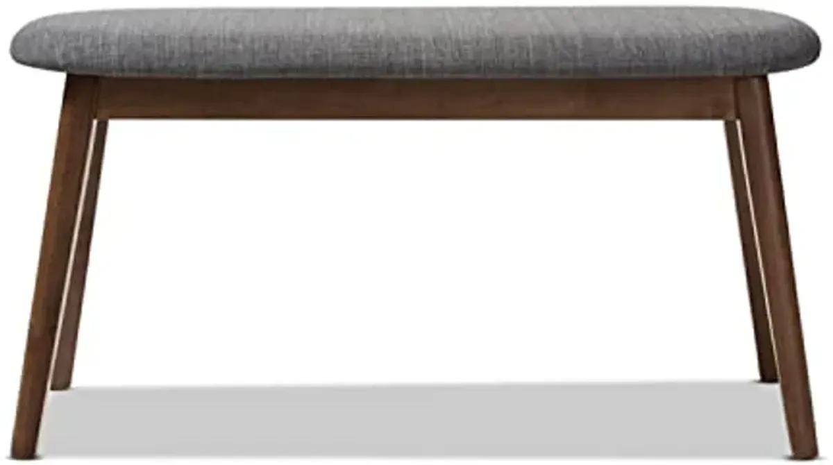 Baxton Studio Easton Mid-Century Modern Dark Grey Fabric Upholstered Walnut Finished Wood Bench Grey//Medium Wood/Mid-Century/Fabric Polyester 100%"/Rubber Wood/Foam