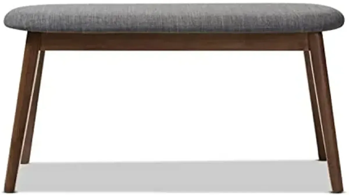 Baxton Studio Easton Mid-Century Modern Dark Grey Fabric Upholstered Walnut Finished Wood Bench Grey//Medium Wood/Mid-Century/Fabric Polyester 100%"/Rubber Wood/Foam