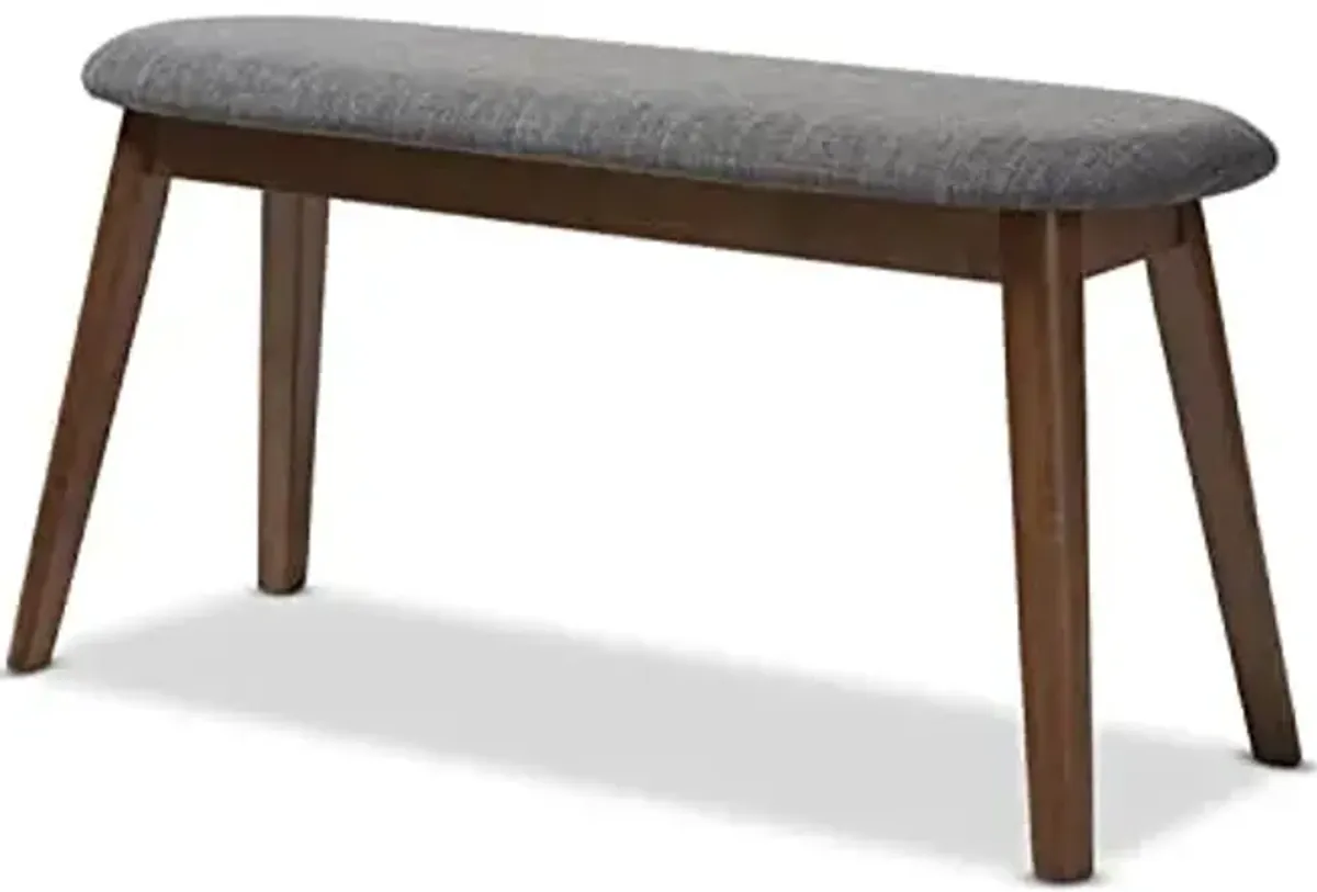 Baxton Studio Easton Mid-Century Modern Dark Grey Fabric Upholstered Walnut Finished Wood Bench Grey//Medium Wood/Mid-Century/Fabric Polyester 100%"/Rubber Wood/Foam