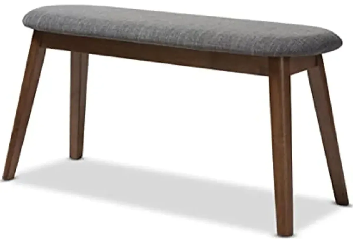 Baxton Studio Easton Mid-Century Modern Dark Grey Fabric Upholstered Walnut Finished Wood Bench Grey//Medium Wood/Mid-Century/Fabric Polyester 100%"/Rubber Wood/Foam