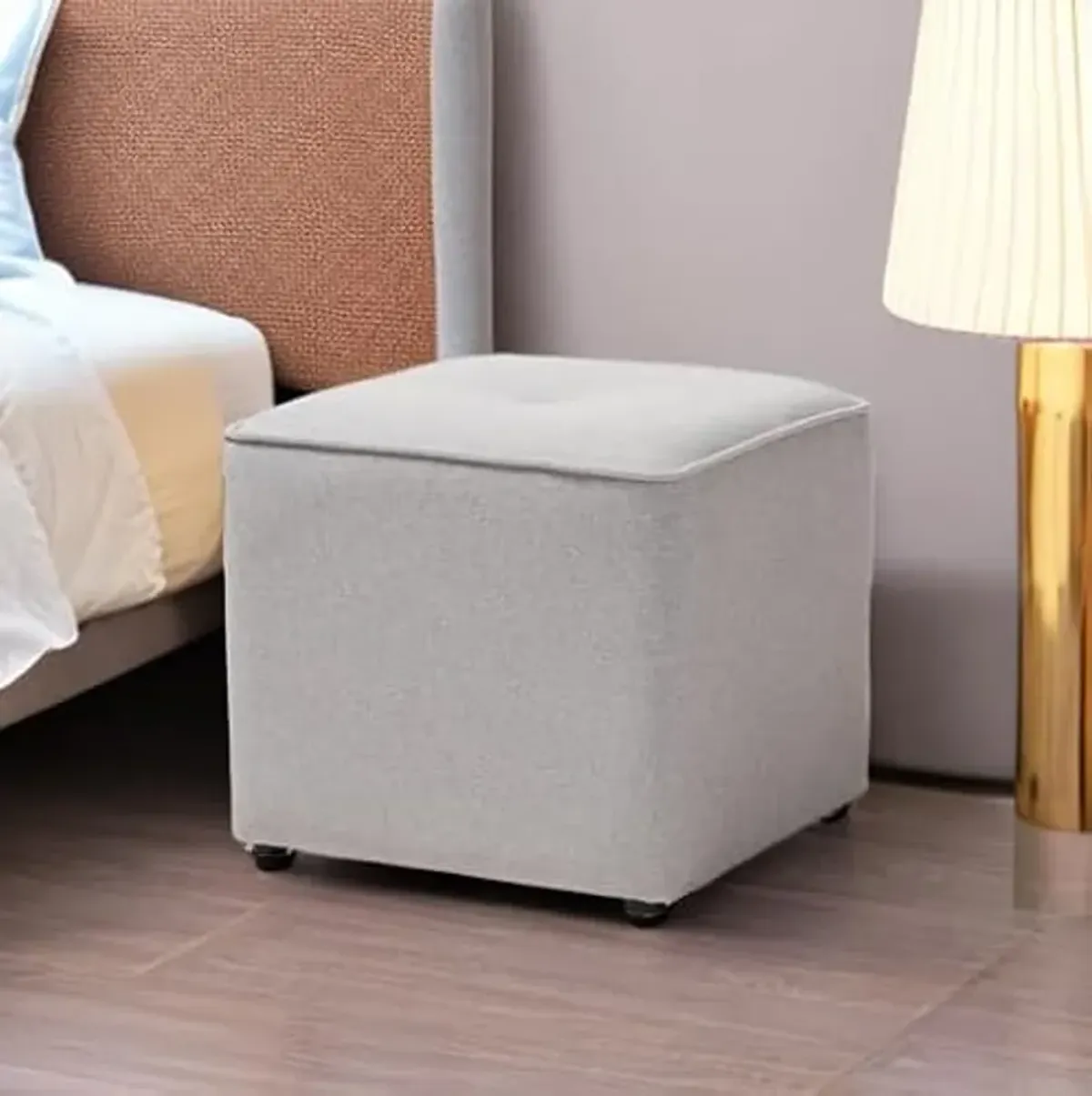 Baxton Studio Corinne Modern and Contemporary Light Grey Fabric Upholstered Ottoman Grey//Contemporary/Fabric Dacron 100%"/Eucalyptus Wood/HDF/Foam