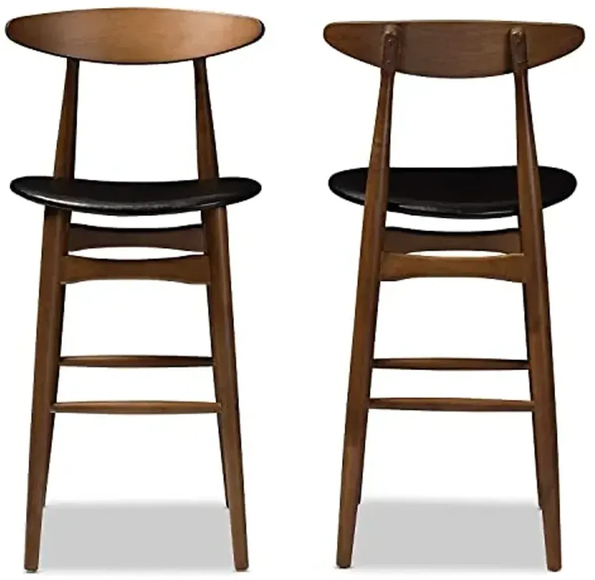 Baxton Studio Flora Mid-Century Modern Black Faux Leather Upholstered Walnut Finished Bar Stool (Set of 2)