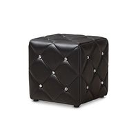 Baxton Studio Stacey Modern and Contemporary Black Faux Leather Upholstered Ottoman/Contemporary/Black/Faux Leather/Eucalyptus Wood/HDF/Foam