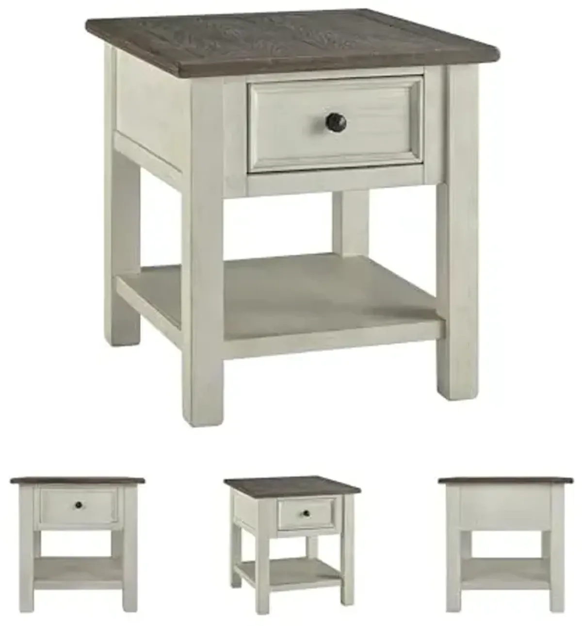 Signature Design by Ashley Bolanburg Farmhouse Rectangular End Table, Plank Style Top, Drawer, Wood, 24" W x 27" D x 25" H, 2-tone Finish, Antique Cream