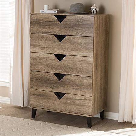 Baxton Studio Wales 5 Drawer Contemporary Chest in Light Brown
