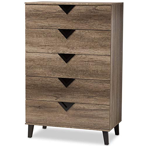 Baxton Studio Wales 5 Drawer Contemporary Chest in Light Brown