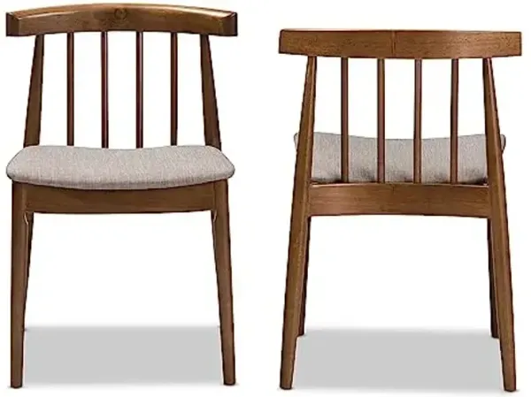 Baxton Studio Wyatt Mid-Century Modern Walnut Wood Dining Chair Set Beige/Qty 2/Medium Wood/Mid-Century/Fabric Polyester 100%"/Solid Rubber Wood/Foam