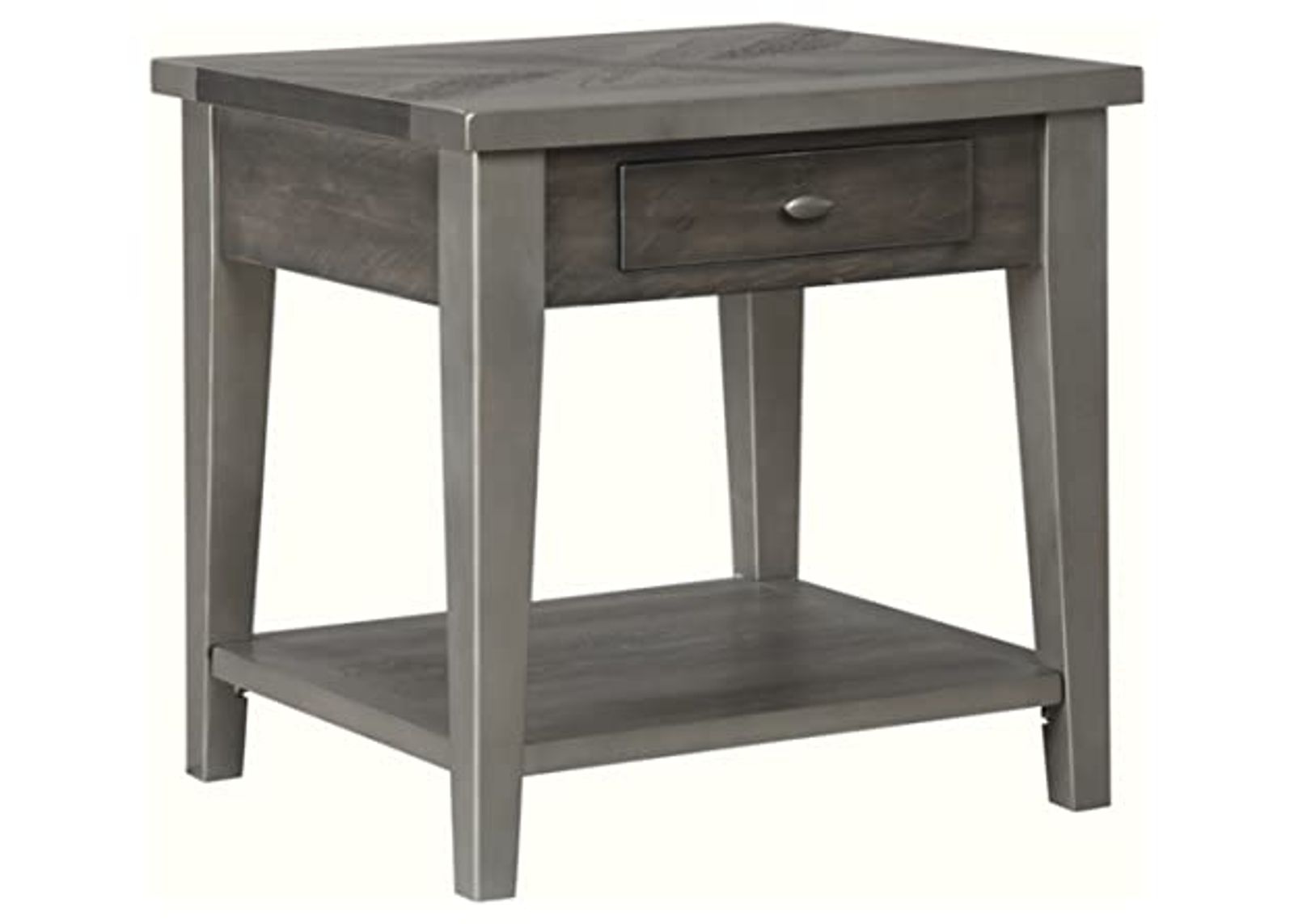 Signature Design by Ashley Branbury Urban Square End Table with 1 Drawer and Fixed Base Shelf, Dark Gray with Aged Metallic Finish