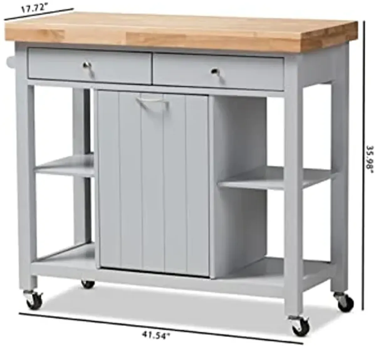 Baxton Studio Hayward Coastal and Farmhouse Light Grey Wood Kitchen Cart