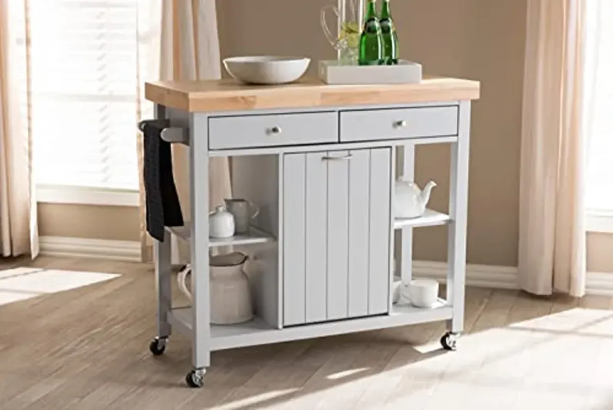 Baxton Studio Hayward Coastal and Farmhouse Light Grey Wood Kitchen Cart