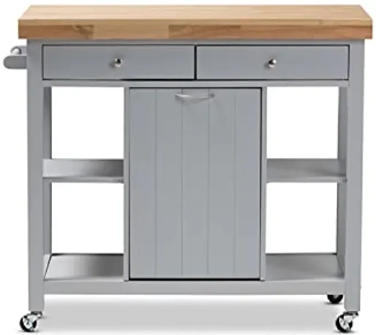 Baxton Studio Hayward Coastal and Farmhouse Light Grey Wood Kitchen Cart