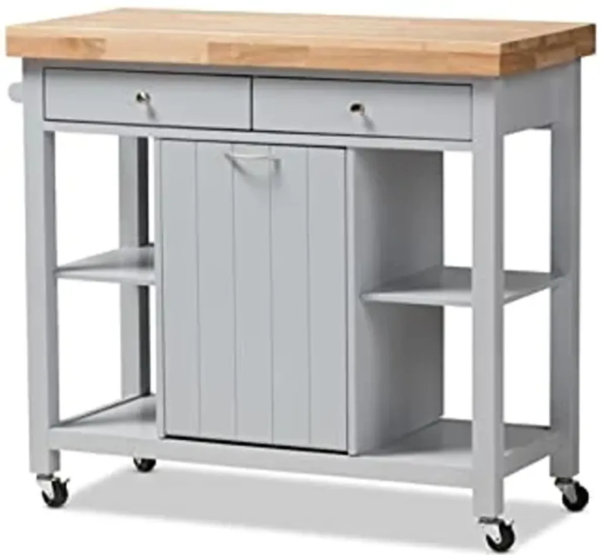 Baxton Studio Hayward Coastal and Farmhouse Light Grey Wood Kitchen Cart