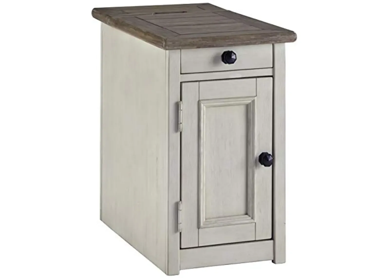 Signature Design by Ashley Bolanburg Farmhouse Chair Side End Table with Outlets and USB Ports, Antique Cream & Brown