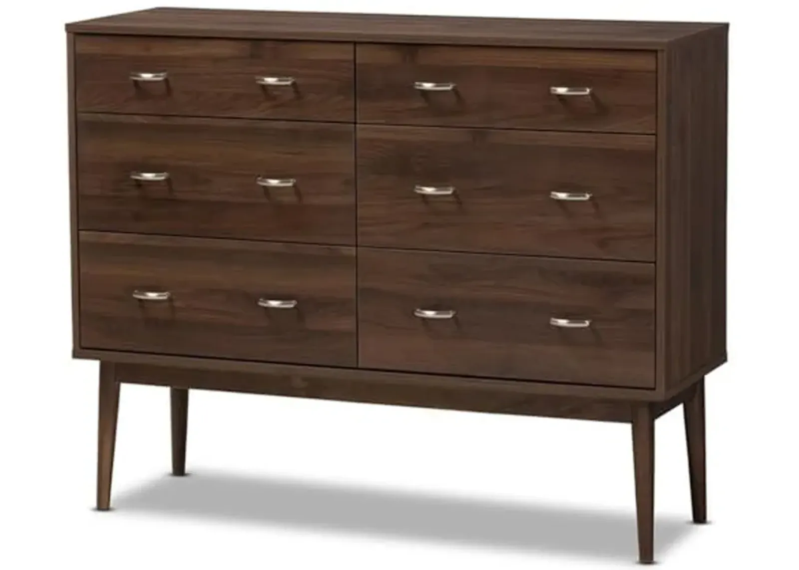 Baxton Studio DISA Mid-Century Modern Walnut Brown Finished 6-Drawer Dresser Brown//Medium Wood/Mid-Century/Particle Board/MDF