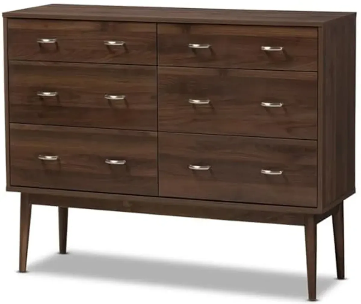 Baxton Studio DISA Mid-Century Modern Walnut Brown Finished 6-Drawer Dresser Brown//Medium Wood/Mid-Century/Particle Board/MDF