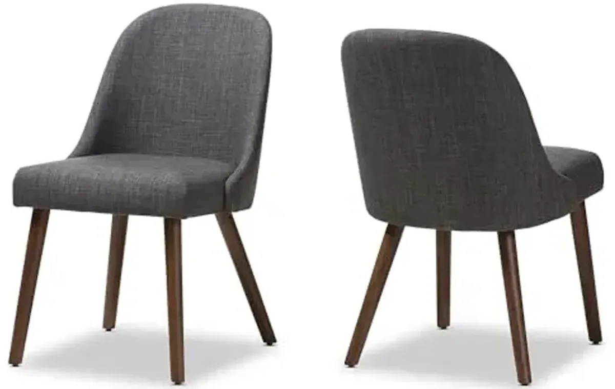 Baxton Studio Cody Mid-Century Fabric Dining Chair, Dark Grey, 2/Set