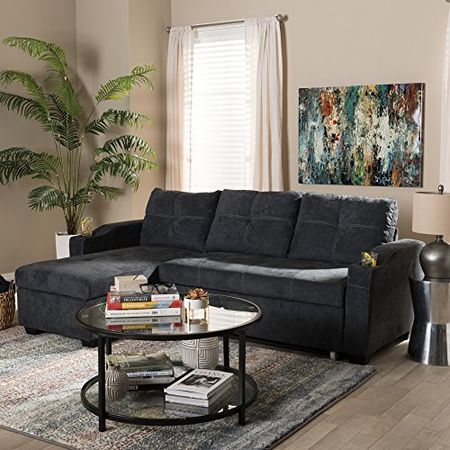 Baxton Studio Lianna Modern and Contemporary Dark Grey Fabric Upholstered Sectional Sofa Grey//Contemporary/Fabric Polyester 100"/Plywood/Foam