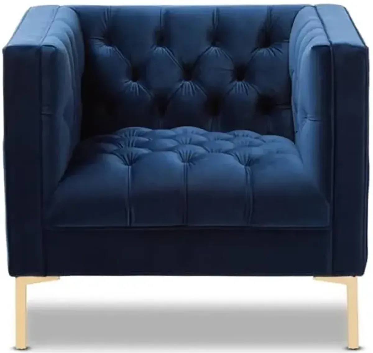 Baxton Studio Zanetta Luxe and Glamour Navy Velvet Upholstered Gold Finished Lounge Chair