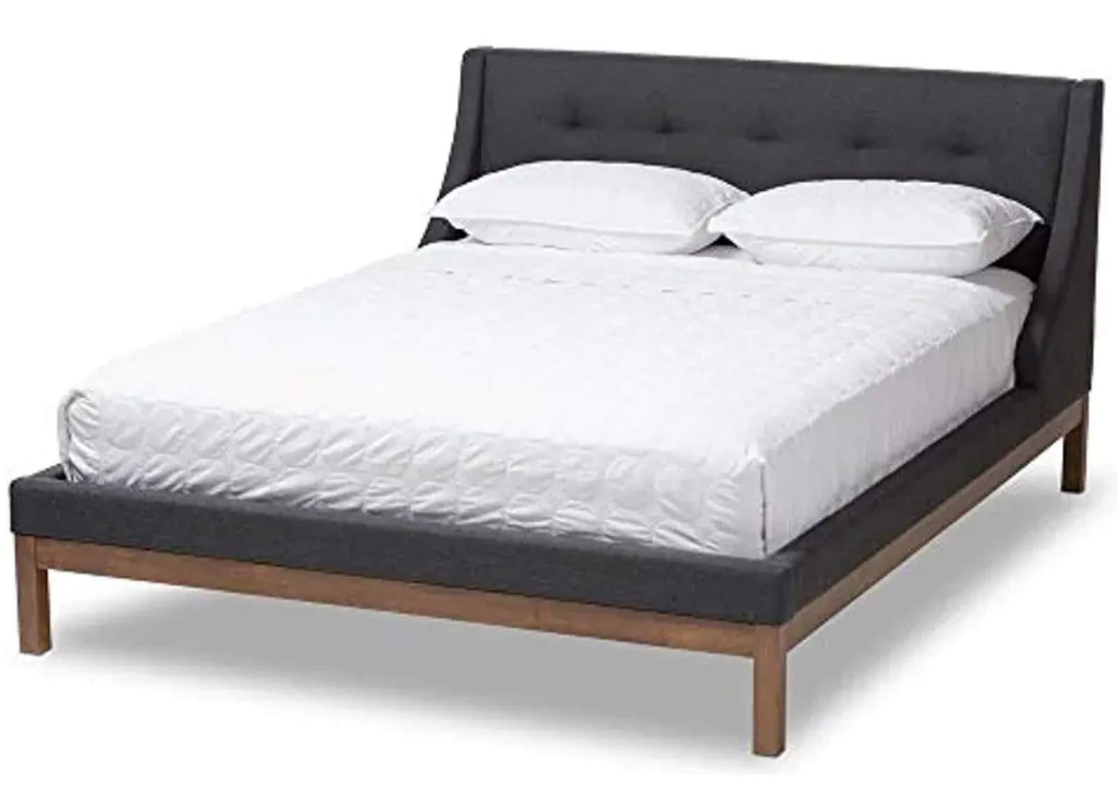 Baxton Studio Louvain Modern and Contemporary Dark Grey Fabric Upholstered Walnut-Finished Queen Sized Platform Bed