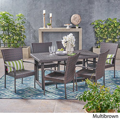 Christopher Knight Home Cain Outdoor 7 Piece Wicker Dining Set, Multibrown