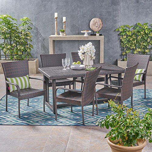 Christopher Knight Home Cain Outdoor 7 Piece Wicker Dining Set, Multibrown