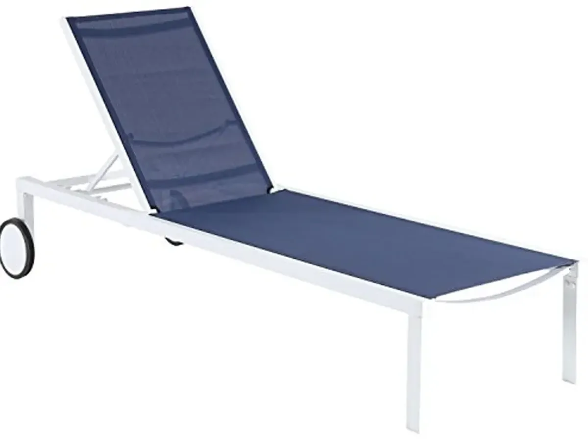 Hanover Windham Adjustable Sling Chaise Lounge Chair, Modern Outdoor Lounge Chair for Patio, Backyard, Poolside, Rust-Resistant Aluminum Frame, Weather-Resistant, Navy/White