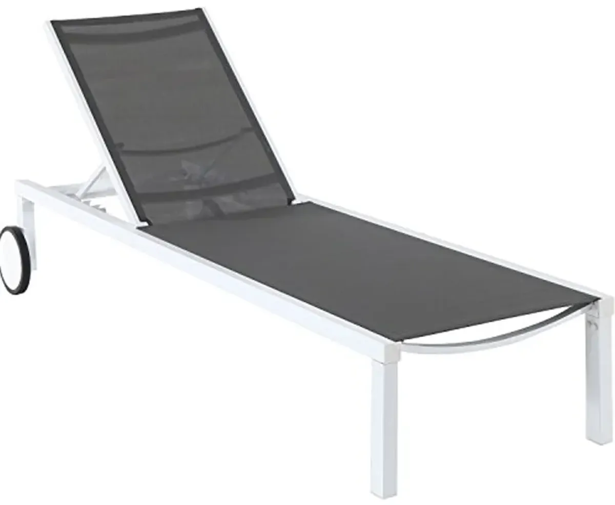 Hanover Windham Adjustable Sling Chaise Lounge Chair, Modern Outdoor Lounge Chair for Patio, Backyard, Poolside, Rust-Resistant Aluminum Frame, Weather-Resistant, Gray/White