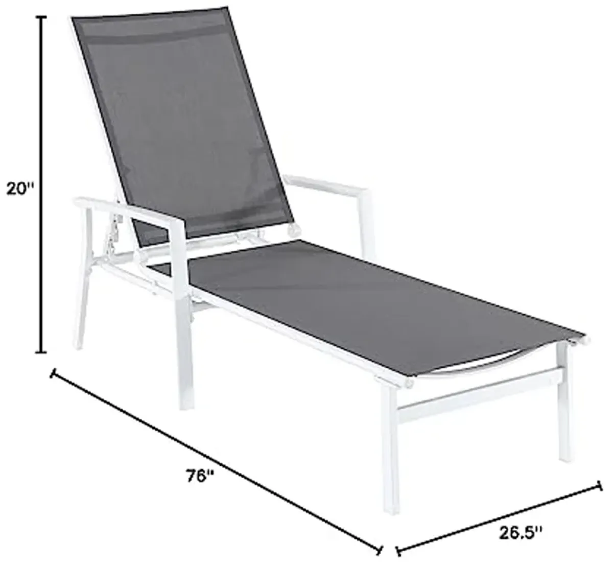 Hanover Naples Outdoor Folding Chaise Lounge Chair with Adjustable Backrest, Poolside and Patio Lounge Chair, UV and Weather-Resistant Gray Sling Fabric