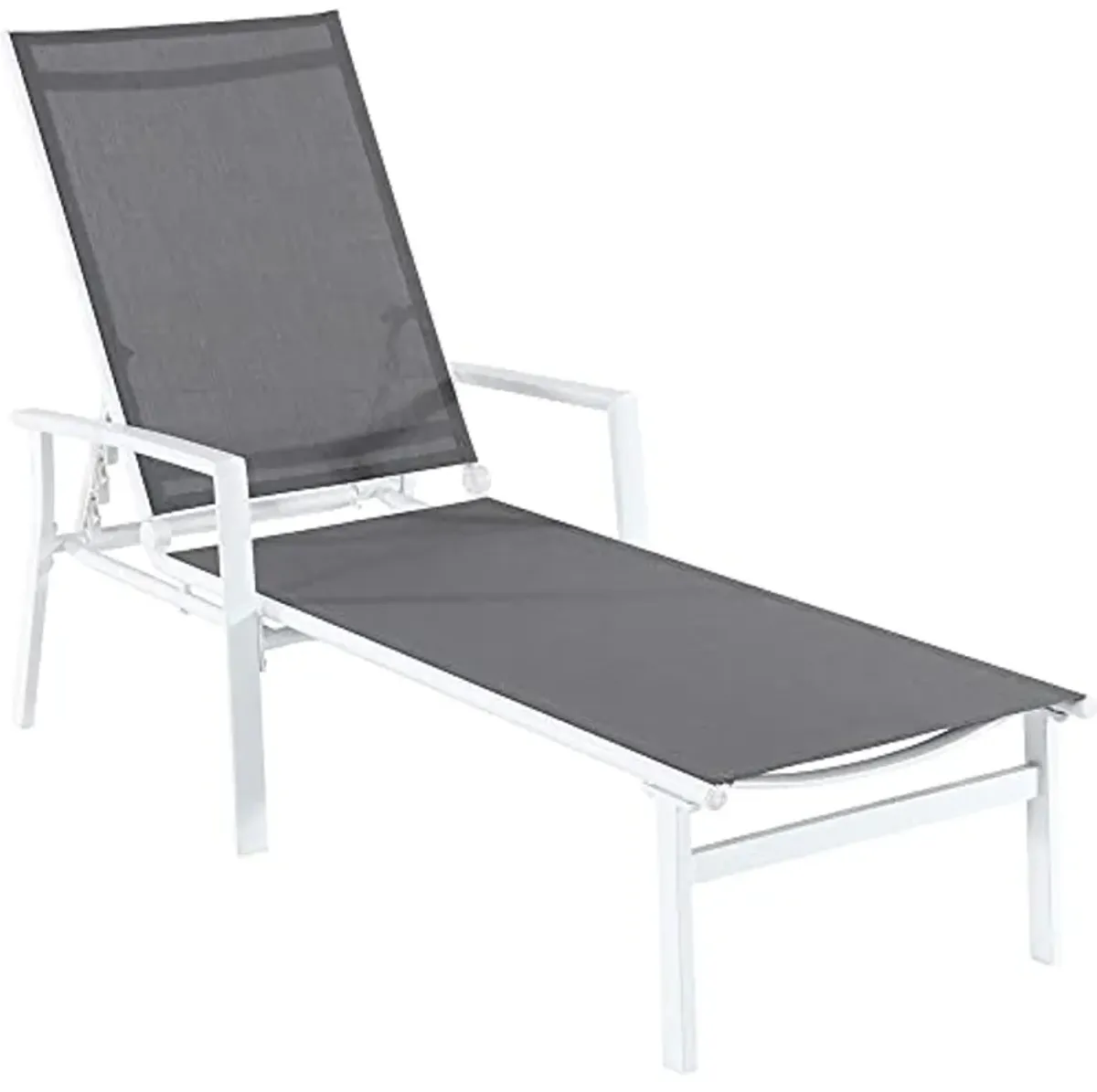 Hanover Naples Outdoor Folding Chaise Lounge Chair with Adjustable Backrest, Poolside and Patio Lounge Chair, UV and Weather-Resistant Gray Sling Fabric