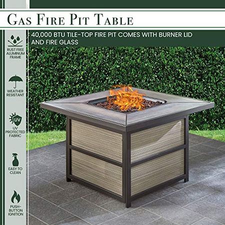 Hanover Chateau 40,000 BTU Gas Fire Pit Coffee Table, 37" Square